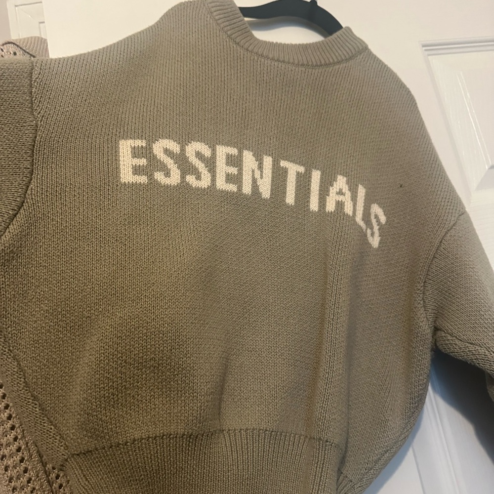 Fear of God Essentials Kids Sweater in Olive and White
